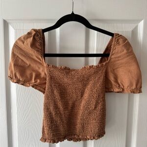 Urban Outfitters Rust Smocked Puff Sleeve Top Size Medium